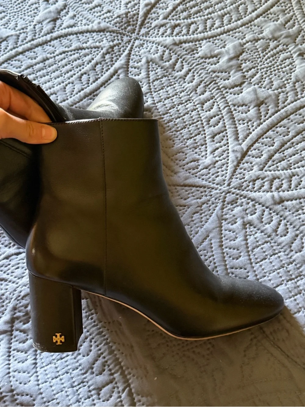 Tory Burch Black Leather Brooke Heel Ankle Boots